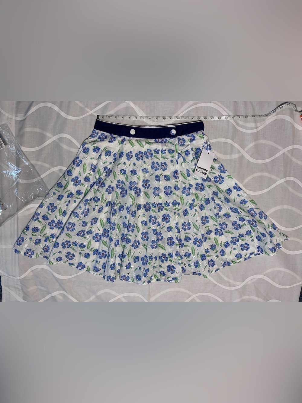 Eyelet wrap skirt Floral Pleated Skirt in Blue and White